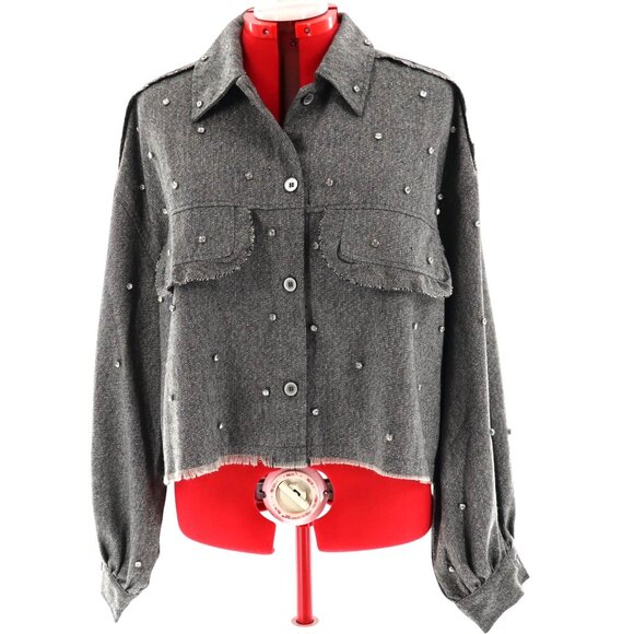 Vocal Embellished Shacket Womens Gray GLam Rock Contemporary Transitional NWT - Picture 2 of 11